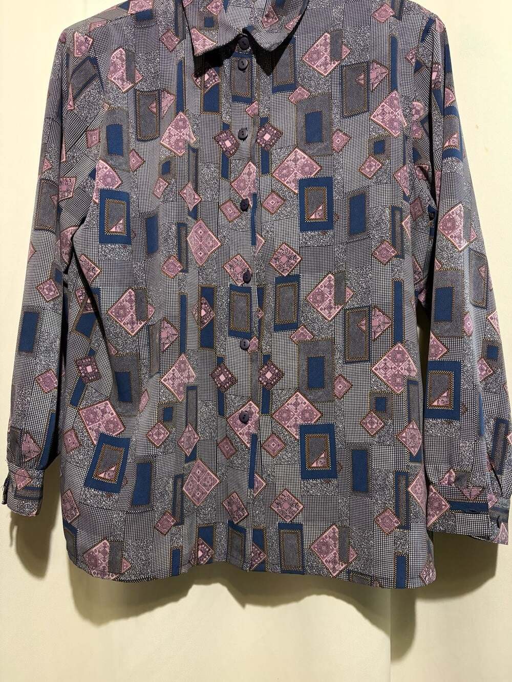 Alia Vintage 1990s Geometric Print Long Sleeve Button-Down Blouse